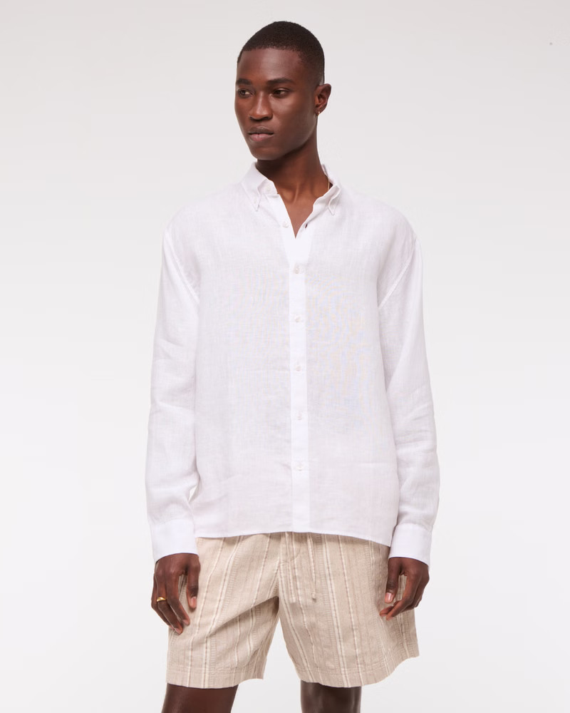Men's Linen Button-Up Shirt | Men's Tops | Abercrombie.com | Abercrombie & Fitch (US)