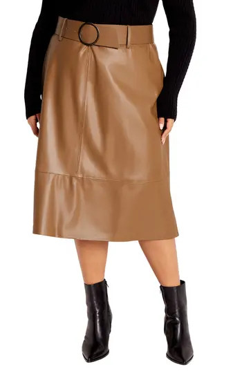 City Chic Untamed Belted Faux Leather Skirt in Tan at Nordstrom Rack, Size S/16W | Nordstrom Rack