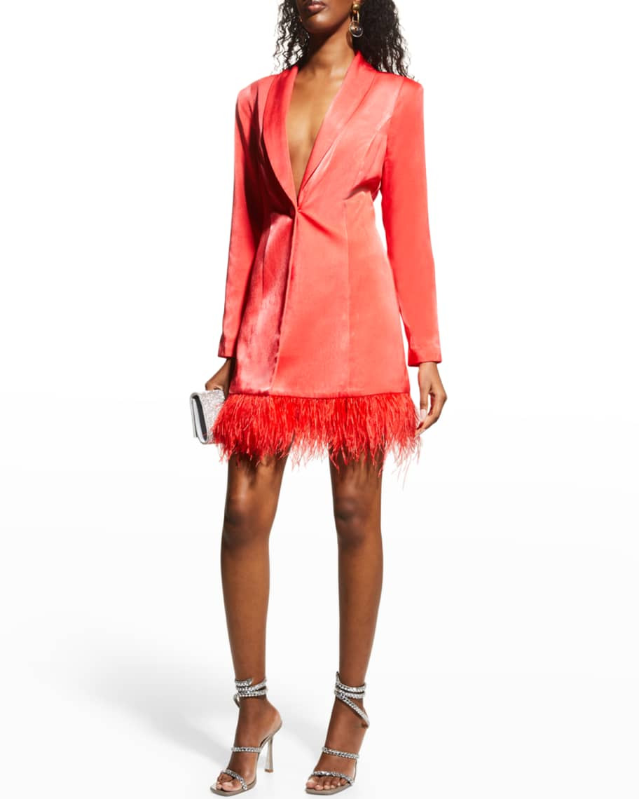 Feather-Hem Tuxedo Dress | Neiman Marcus