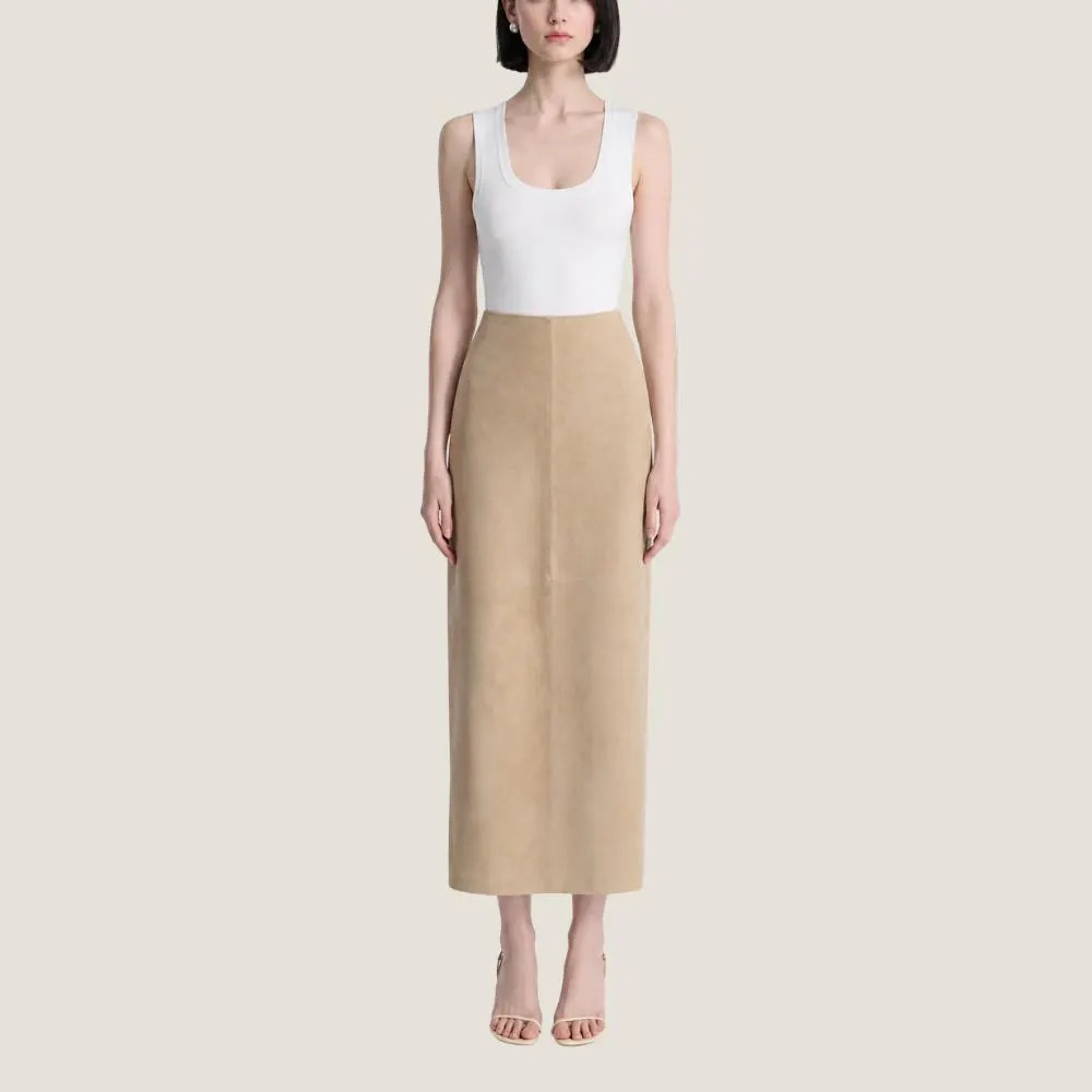 Tan Suede Maxi Pencil Skirt Women – Handmade Goat Suede Luxury Skirt | Etsy (Global)