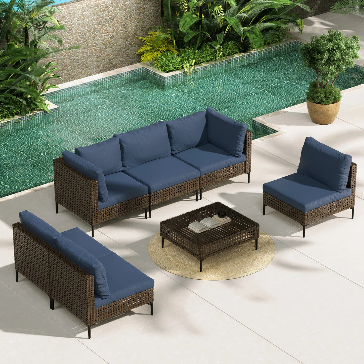 Marvalyn 7-Piece Modular Outdoor Sectional Seating Group with Cushions and Table | Wayfair North America