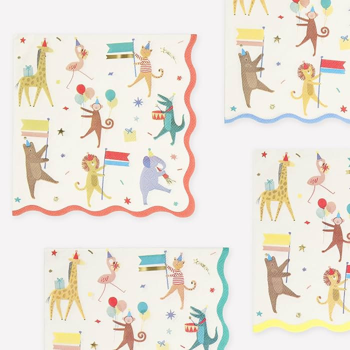 Meri Meri Animal Parade Large Napkins (Pack of 16), Thick & Absorbent 3-Ply Paper Napkins, Dispos... | Amazon (US)