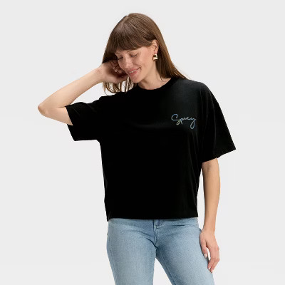Women's Short Sleeve Boxy Graphic T-Shirt - Universal Thread™ Black M | Target