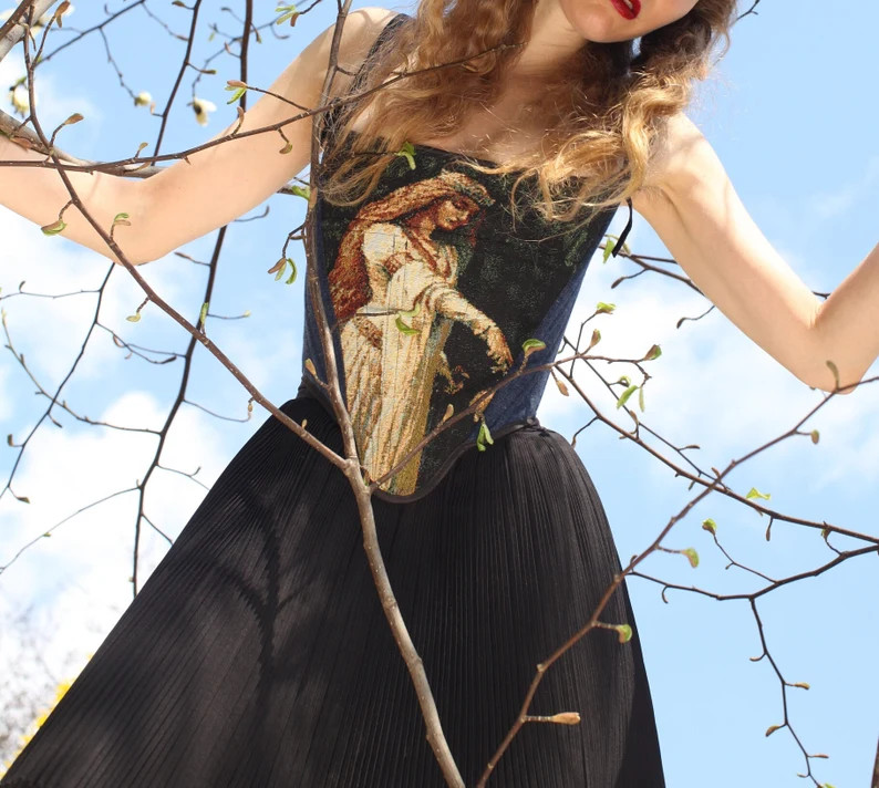 Reversible tapestry corset with accolade painting, medieval corset, gothic corset | Etsy (US)