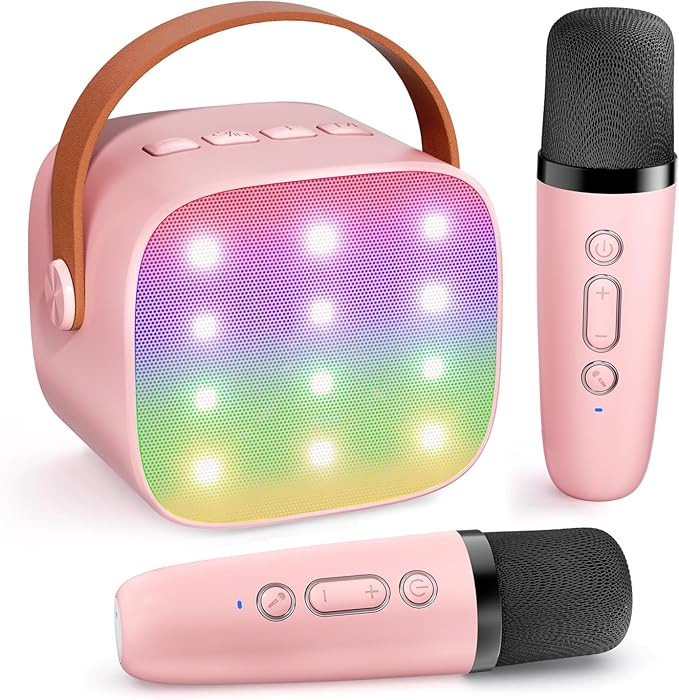 Mini Karaoke Machine Kids Microphone, Haomuren Portable Bluetooth Karaoke Speaker with 2 Wireless... | Amazon (US)