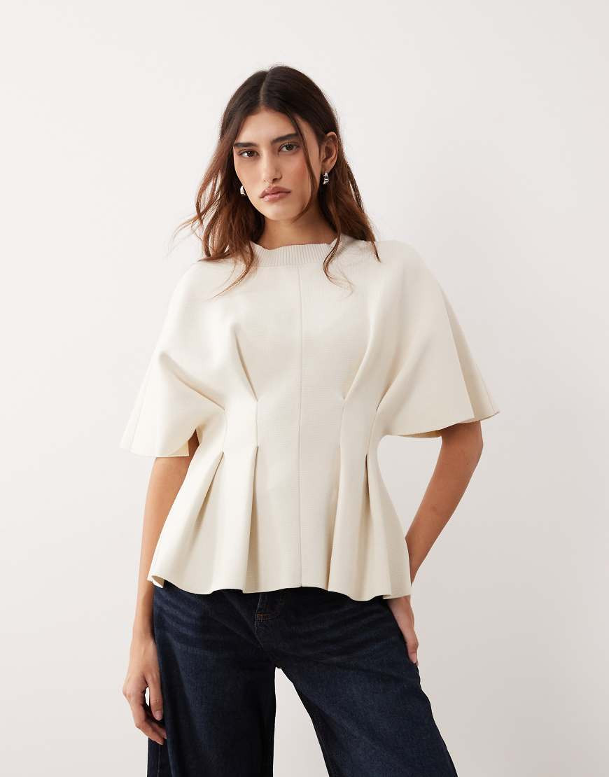 ARRANGE knit short sleeve cinched pleated top in oyster-White | ASOS (Global)