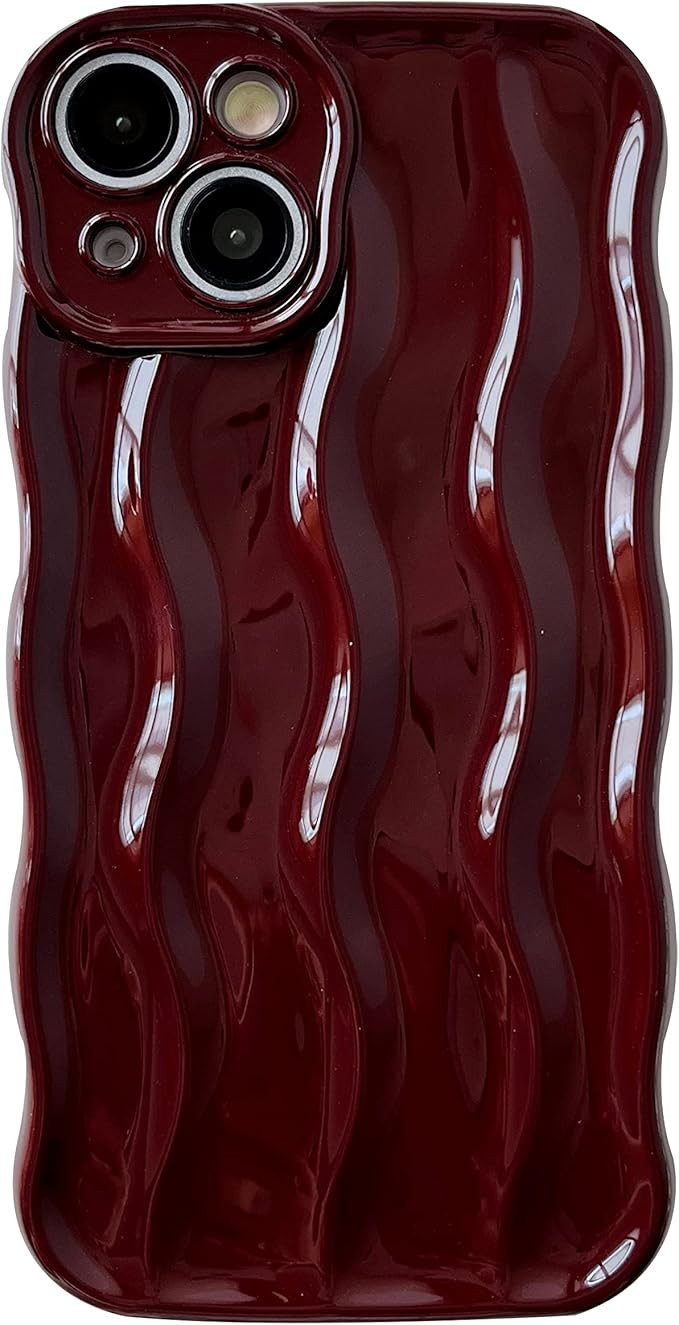 Caseative Water Ripple Pattern Curly Wave Frame Soft Compatible with iPhone Case (Red,iPhone 14 P... | Amazon (US)