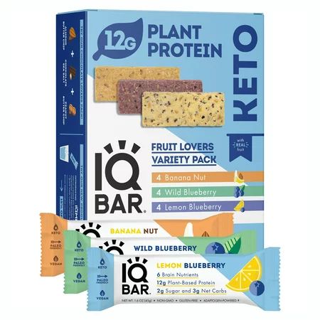 IQBAR Brain and Body Keto Protein Bars - Fruit Lovers Variety Keto Bars - 12-Count Energy Bars - Low | Walmart (US)