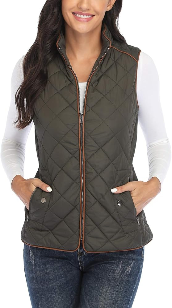 Dilgul Women Padded Vest Stand Collar Zip Up Trendy Puffer Lightweight Quilted Vest | Amazon (US)