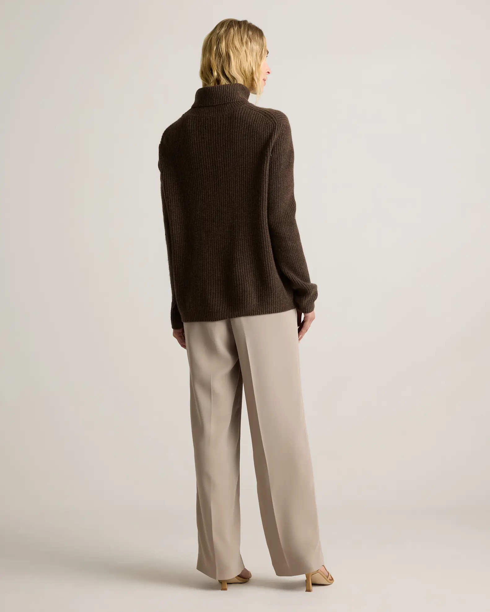 Mongolian Cashmere Fisherman Turtleneck Sweater in Brown | Quince