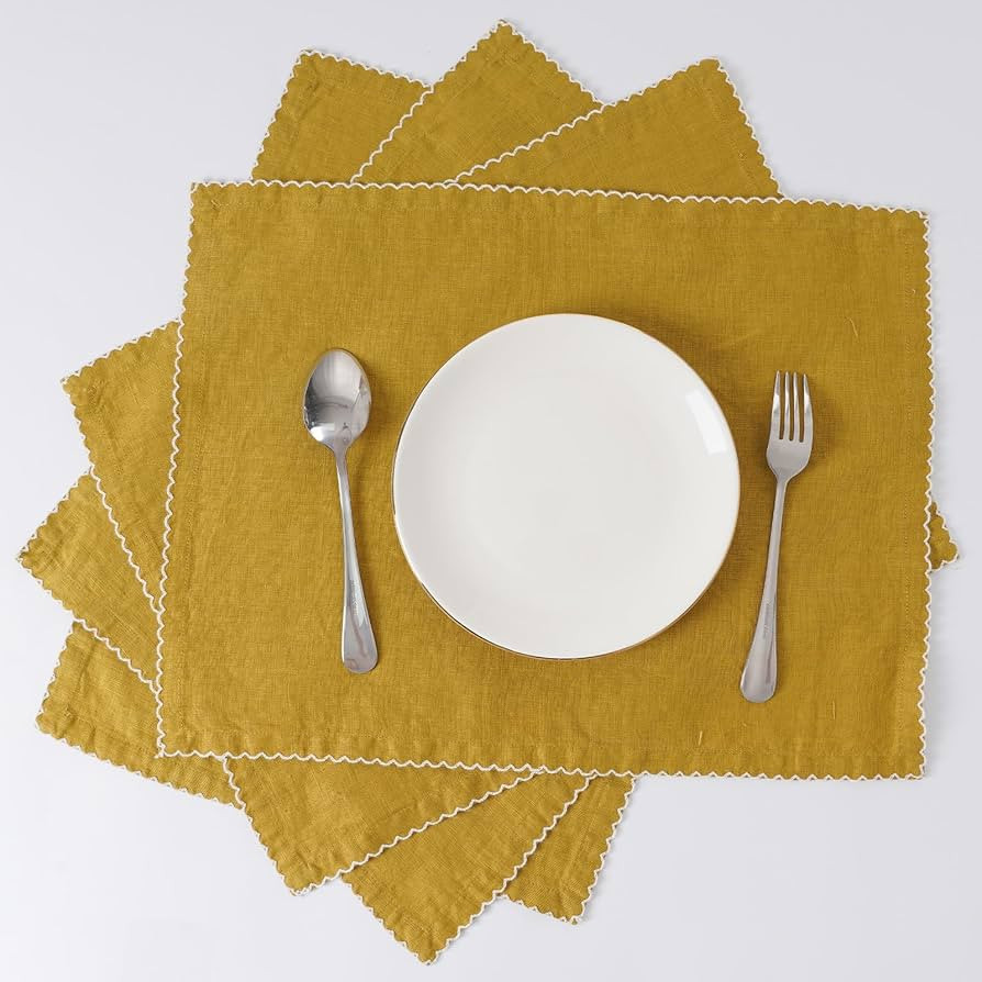 100% Pure Linen Placemats Set of 4 with Lace-14 x 19 Inch Dining Table Place Mat for Wedding, Par... | Amazon (US)