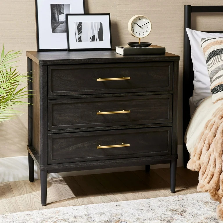 Better Homes & Gardens Oaklee 3 Drawer Nightstand with USB, Charcoal Finish | Walmart (US)
