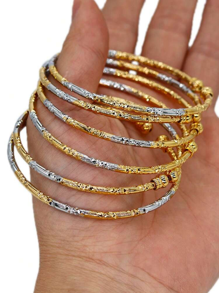 6pcs/Pack 3mm Gold Color Bangle, Wedding Jewelry, Gift | SHEIN