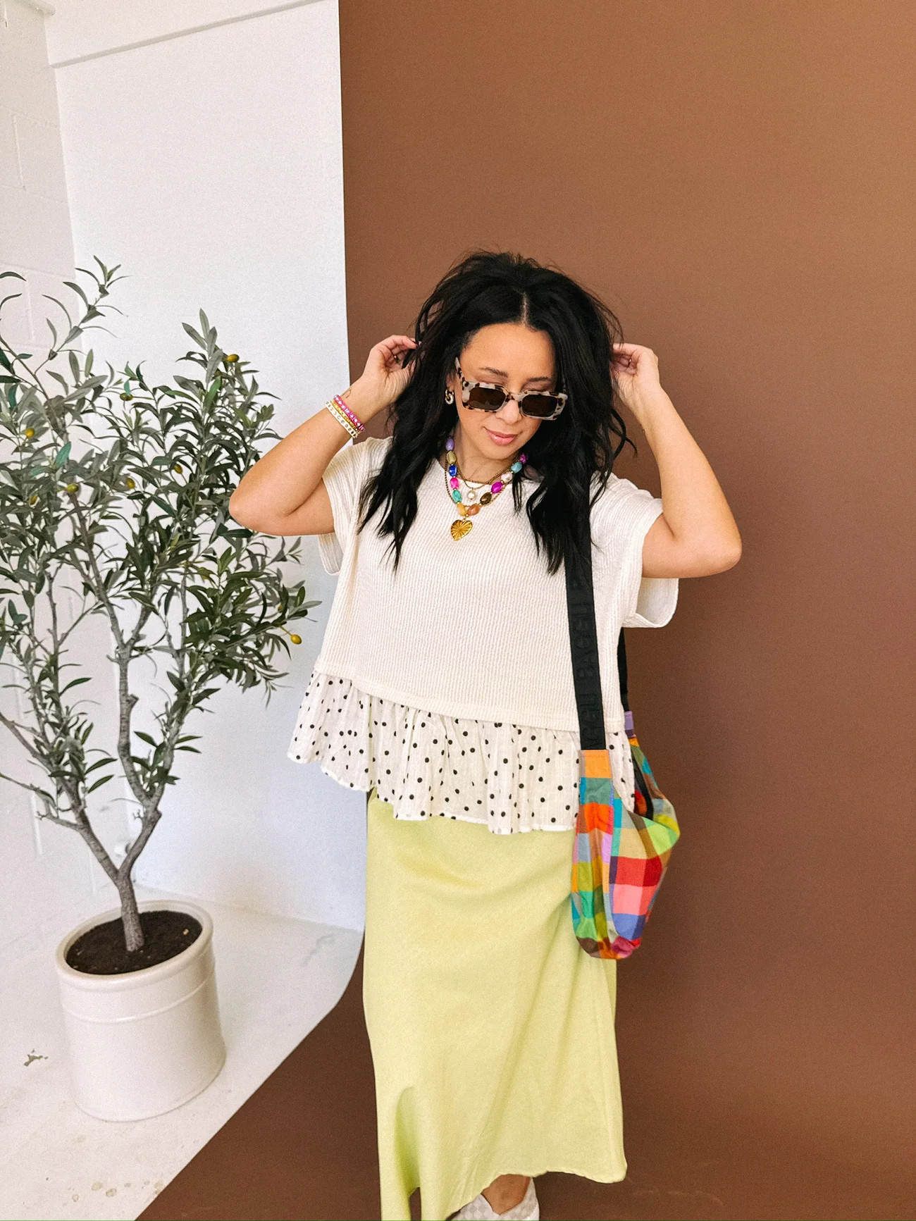 peekaboo polka dot ruffle top | Etta+East