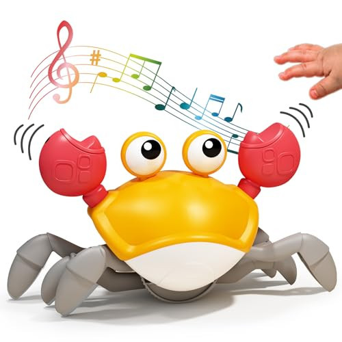 Deejoy Yellow Crawling Crab Toys with Light Up, Interactive Musical Toy with Automatically Avoid Obstacles, USB Rechargeable, Fun Moving Toy for Babies, Toddlers and Kids | Amazon (US)