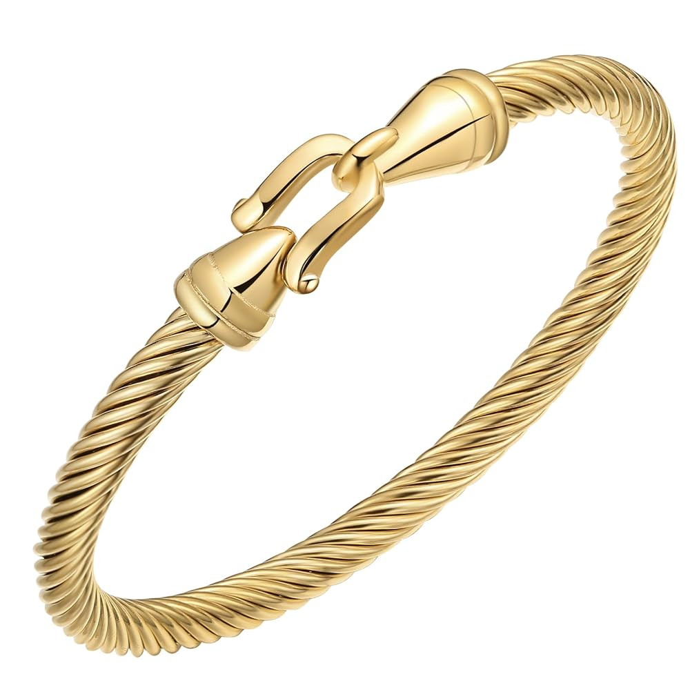 Stainless Steel Twisted Cable Wire Bracelets with Hook Adjustable Cuff Bangle Bracelet Vintage Je... | Amazon (US)