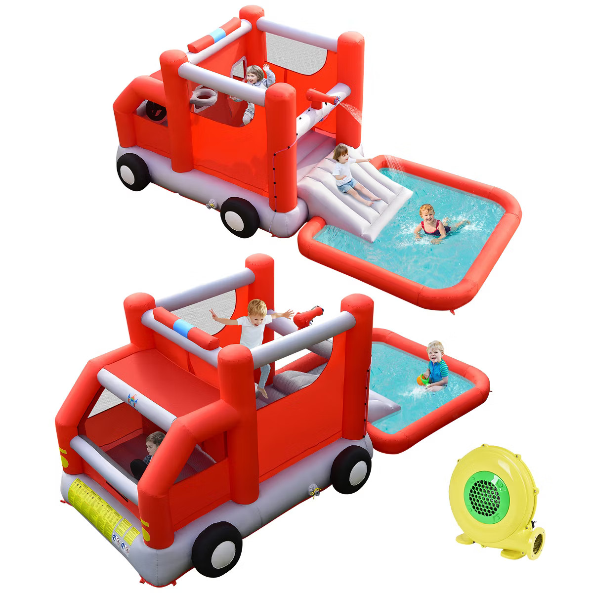 Costway Fire Truck Themed Inflatable Castle Water Park Kids Bounce House w/ 480W Blower | Target