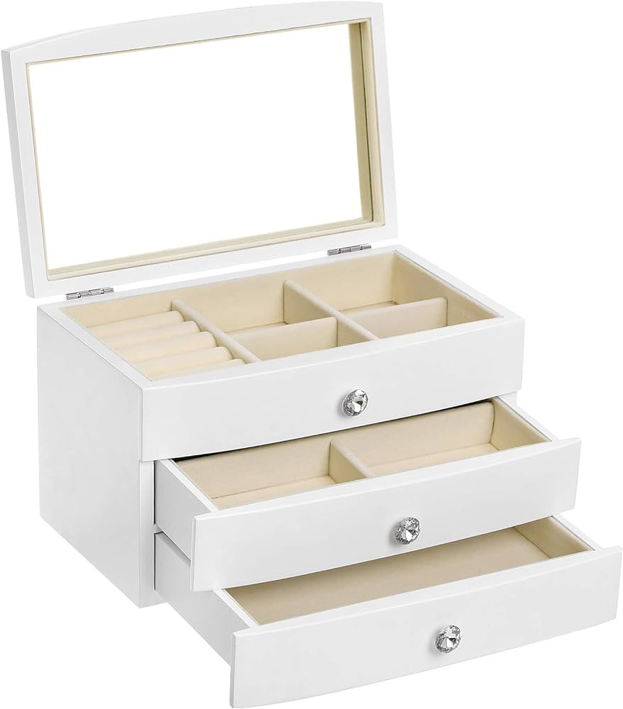 SONGMICS Jewelry Box, 3-Tier Wooden Jewelry Case, Jewelry Organizer with Large Mirror, for Rings,... | Amazon (US)