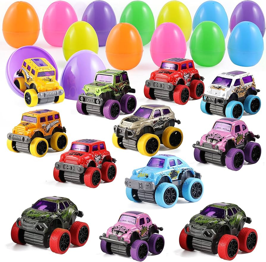 JOYIN 12 Pcs Easter Eggs Filled with Pull Back Monster Cars, Easter Egg Prefilled with Trucks for... | Amazon (US)