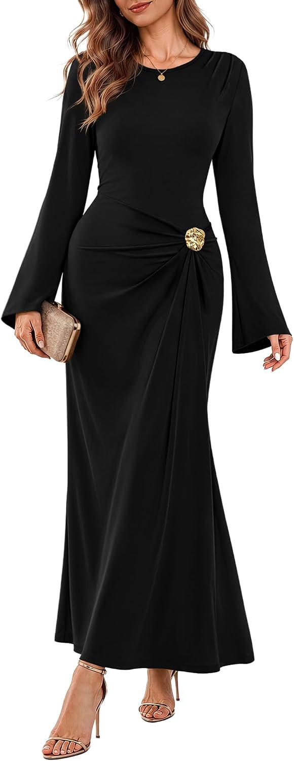 Sipaya Maxi Bodycon Dresses for Women Wedding Guest Long Sleeve Cocktail Outfits Midi Fall Fashion Winter Clothing | Amazon (US)