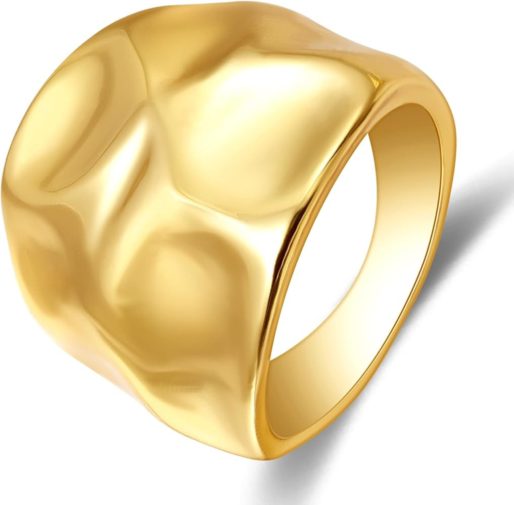 Gold and Silver Rings for Women, Fashion 18K Gold Plated Chunky Statement Ring Band Dome Mask Des... | Amazon (US)