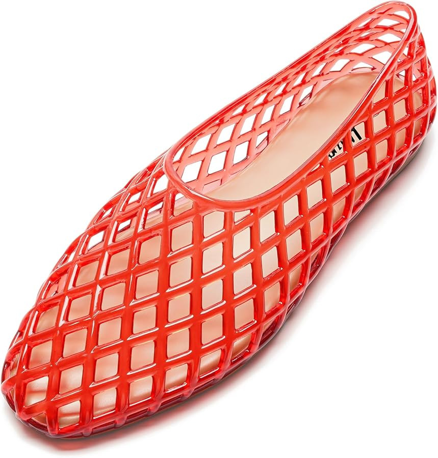 HEVA Women's Jelly Mesh Flats Breathable Clear Hollow Shoes Summer Beach Jellies Ballet Sandals | Amazon (UK)