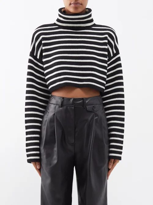 The Frankie Shop - Athina Striped Cropped Wool-blend Sweater - Womens - Black White | Matches (UK)
