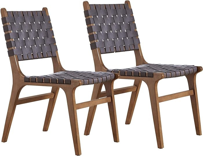 Ball & Cast Dark Grey Faux Leather Woven Strips Kitchen Dining Chair Living Room Side Chairs, 18 ... | Amazon (US)