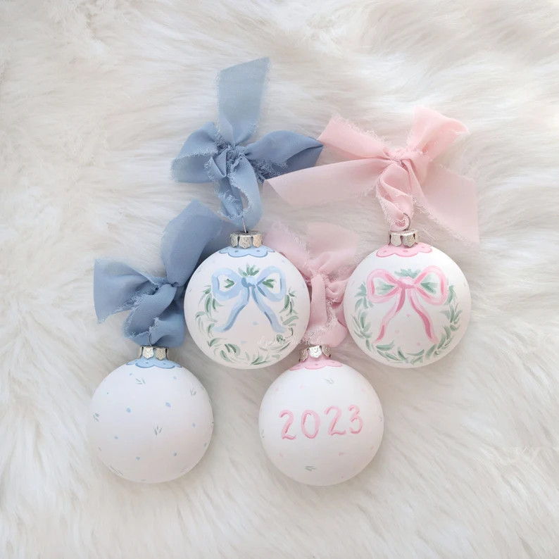 Hand-painted Ornament Blue Bow Wreath Perfect for Baby - Etsy | Etsy (US)