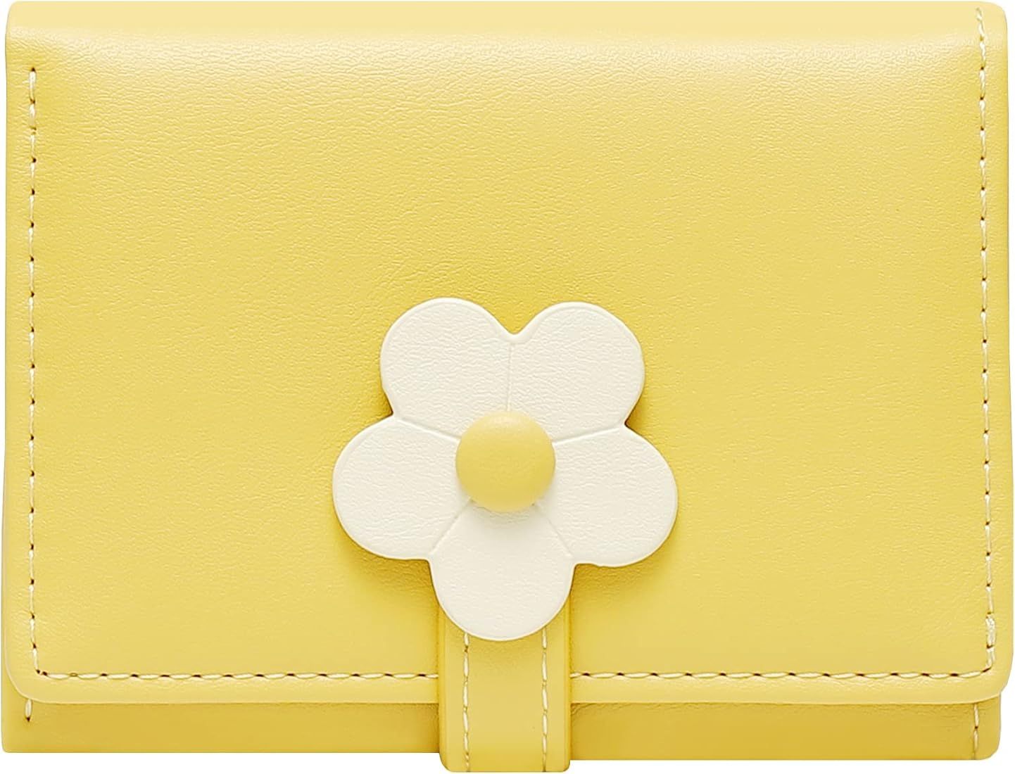 Small Cute Trifold Wallet Slim Wallet ID/Photo Window Card Holder with 3D Flower Pattern Buckle for  | Amazon (US)