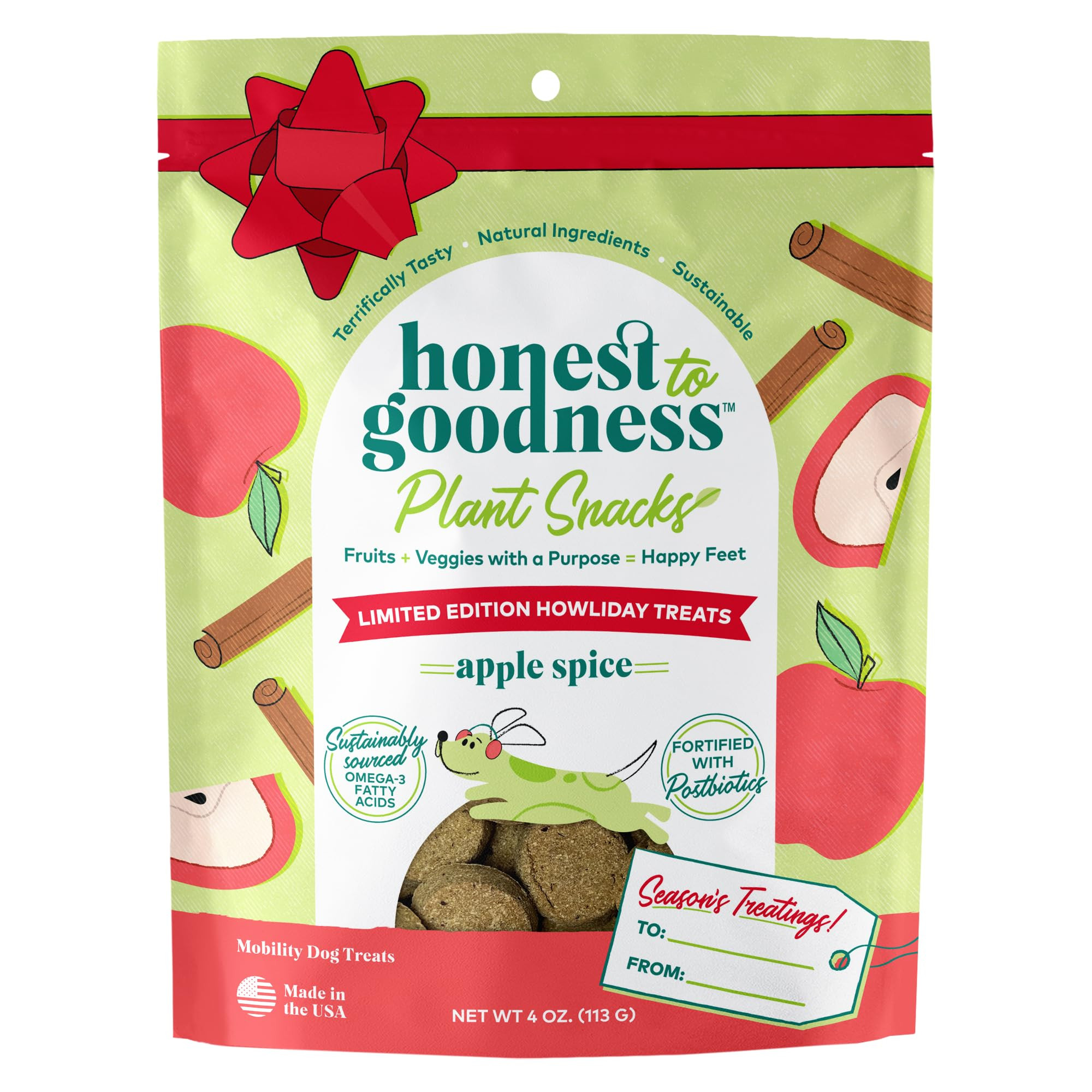 Honest to Goodness Plant Snacks Limited Edition Holiday Apple Spice Recipe Dog Treats, 4oz | Amazon (US)