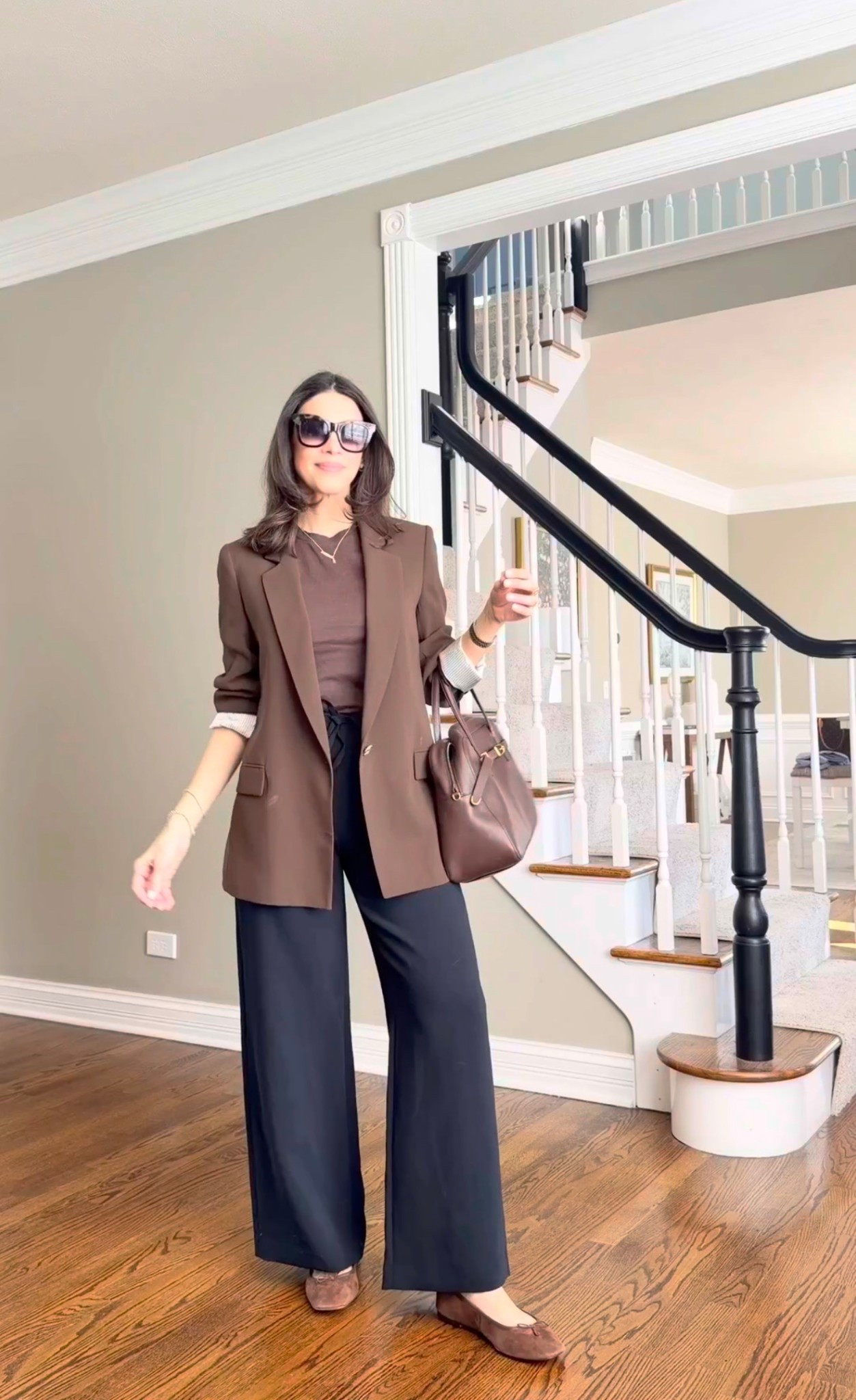 Styling the viral Aritzia pants 
With brown tee and brown blazer
Perfect to transition to spring
Pants size Small in regular 

#LTKSeasonal #LTKSaleAlert #LTKootd