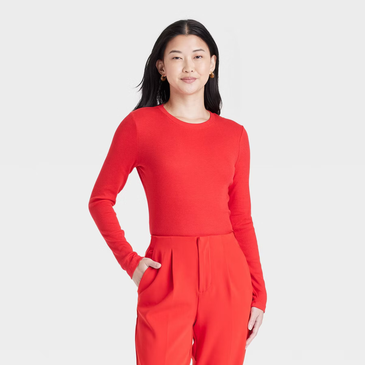 Women's Slim Fit Long Sleeve Ribbed T-Shirt - A New Day™ | Target