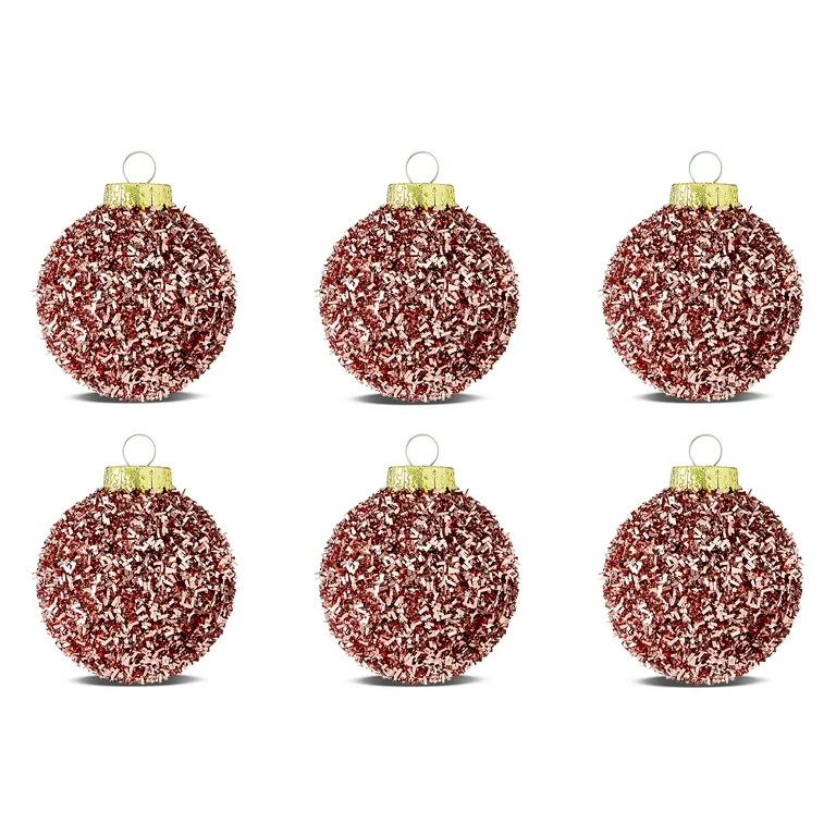 Blush Pink Tinsel Ball Christmas Ornaments, 2.5", 6 Count, by Holiday Time | Walmart (US)