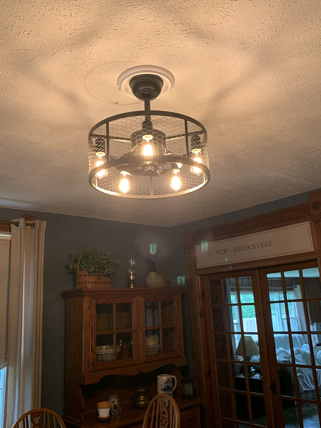 Ohniyou 20'' Flush Mount Caged Ceiling Fan with Lights Remote Control, Farmhouse Rustic Low Profi... | Amazon (US)