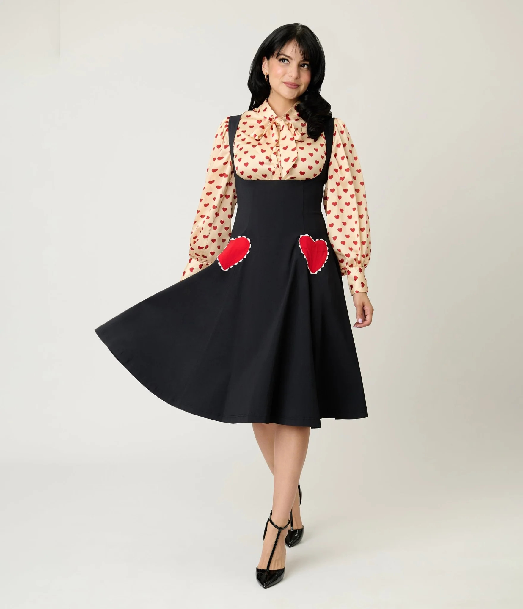 Unique Vintage Black & Red Heart Amma Swing Skirt | Unique Vintage - North America