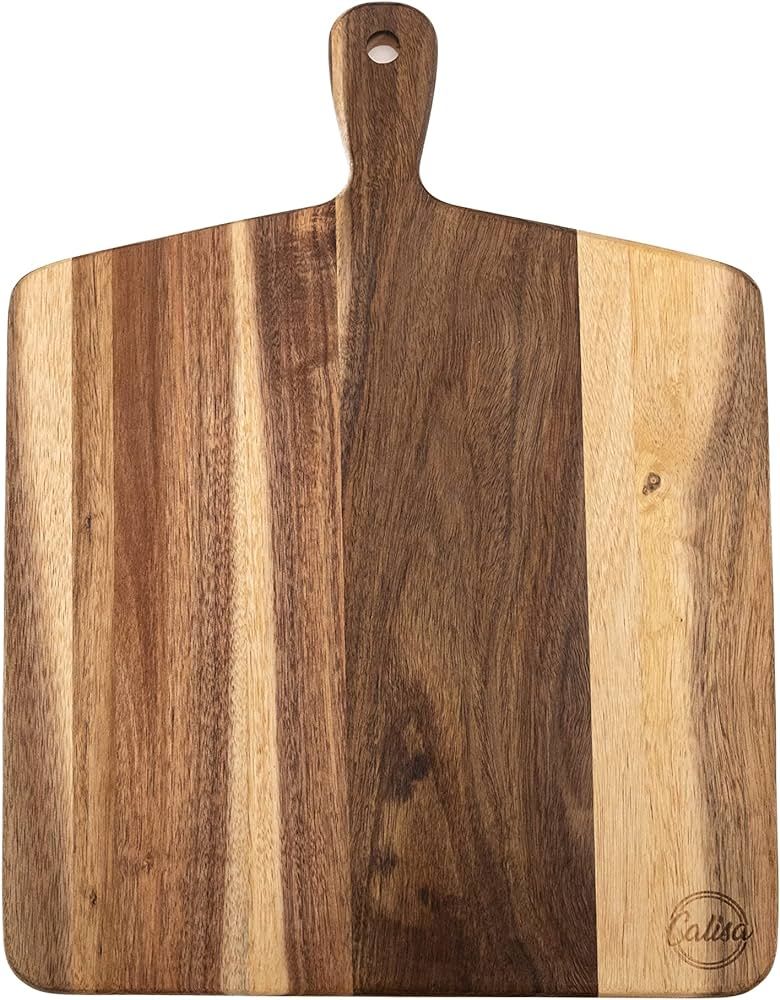 CALISA Acacia Wood Cutting Board with Handle - Cheese Board and Chopping Board for Meat, Bread, V... | Amazon (US)