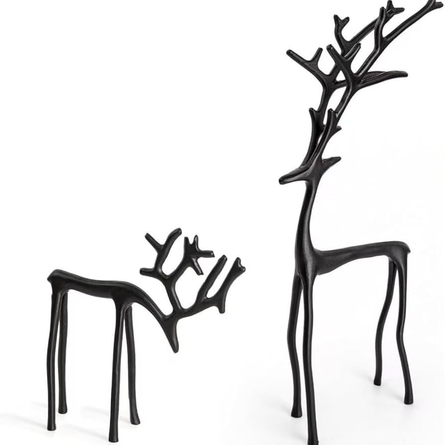 2 Pcs Christmas Reindeer Figurines Decor Xmas Tabletop Ornaments Black Deer Statue Ornament Imita... | Amazon (US)