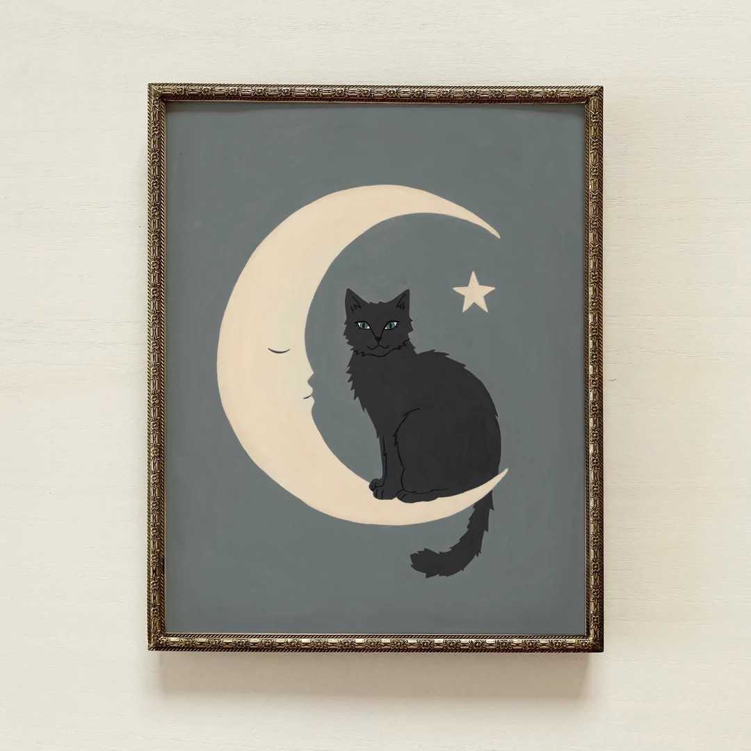 Black Cat Art Print Color Options Halloween Cat, Halloween Decor, Black Cat Art, Halloween Art Pr... | Etsy (US)