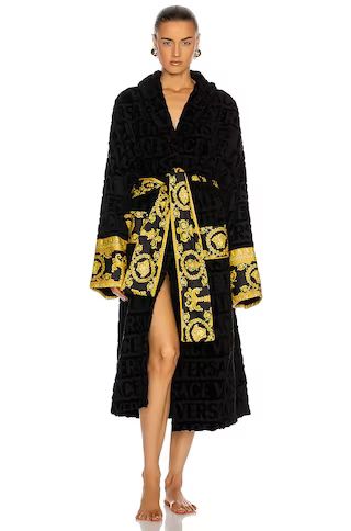 VERSACE Barocco Bathrobe in Black | FWRD | FWRD 