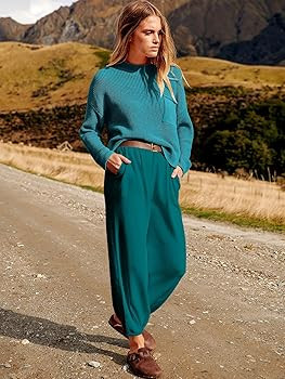 ANRABESS Women's Two Piece Outfits Long Sleeve Knit Top Fall Sweater Set Oversized Pants Tracksui... | Amazon (US)