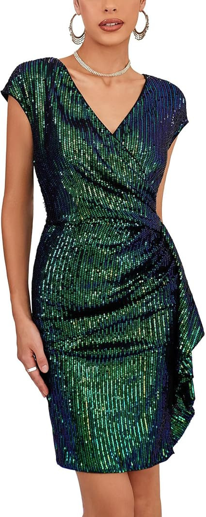 GRACE KARIN Sparkly Sequin Dress for Women Sexy Glitter Party Night Dress Wrap V-Neck Bodycon Coc... | Amazon (US)