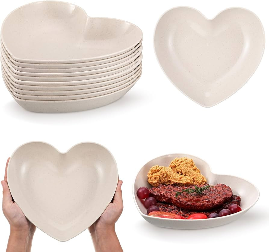 10 Pcs 8.5 Inch Heart Plates Valentine's Day Plates Plastic Heart Shaped Bowls Dessert Appetizer ... | Amazon (US)