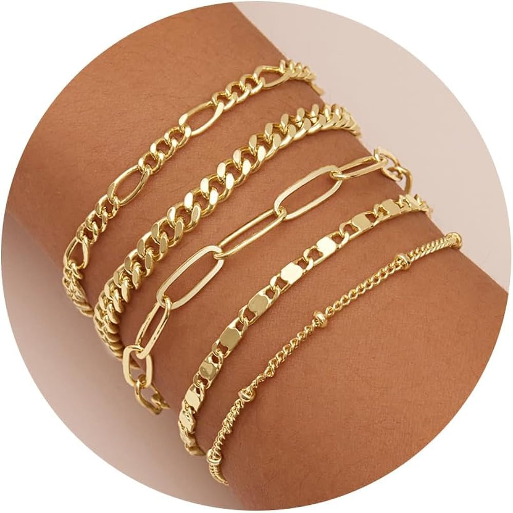 Gold Bracelets for Women Trendy,14K Real Gold Plated Dainty Stackable Paperclip Cuban Link Chain ... | Amazon (US)