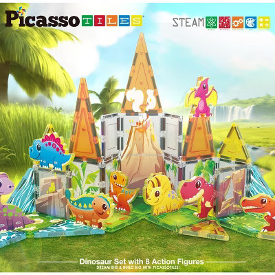 PICASSO-TILES Magnetic Tiles for Kids, 38PCS Magnet Tile Dinosaur Theme, Educational Building Blocks Set, STEM Toy | Target