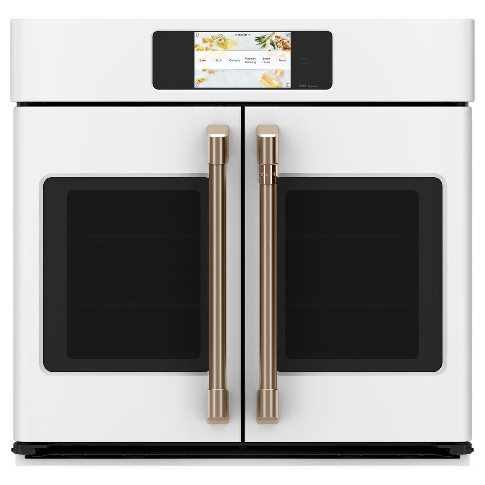 Cafe 30 in. Smart Single Electric French-Door Wall Oven with Convection Self-Cleaning in Matte Wh... | The Home Depot