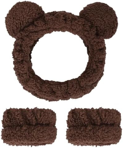 Brown Bear Face Wash Headband Soft Plush Spa Hairband with Wrist Hair Cuffs for Women Girls Skinc... | Amazon (US)