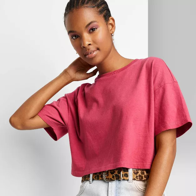 Women's Short Sleeve Botanical Dyed Boxy Cropped T-Shirt - Wild Fable™ | Target