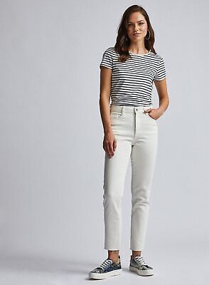 Dorothy Perkins Womens White Raw Hem Mom Jeans Organic Cotton Pants Trousers | eBay UK