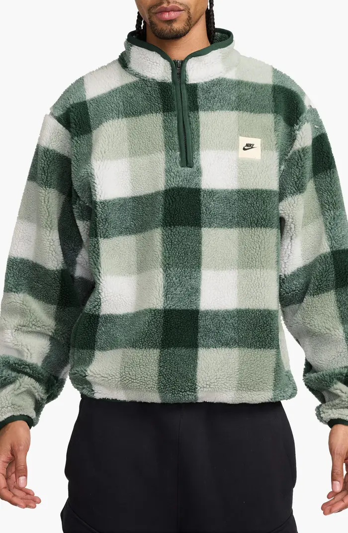 Nike Club Plaid Therma-FIT Fleece Half Zip Pullover | Nordstrom | Nordstrom